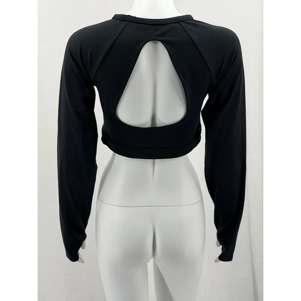 Nike Top Womens XL Black Dri-Fit Cutout Crop Long Sleeve Bra Activewear Gym